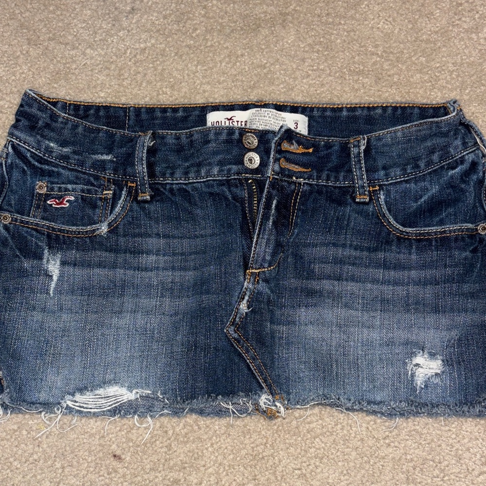 Hollister Dark Blue Distressed Denim Mini Skirt